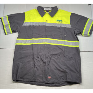 Red Kap Hi Visibility Work Shirt Mens 2XL SY80 Neon Yellow Gray Reflective